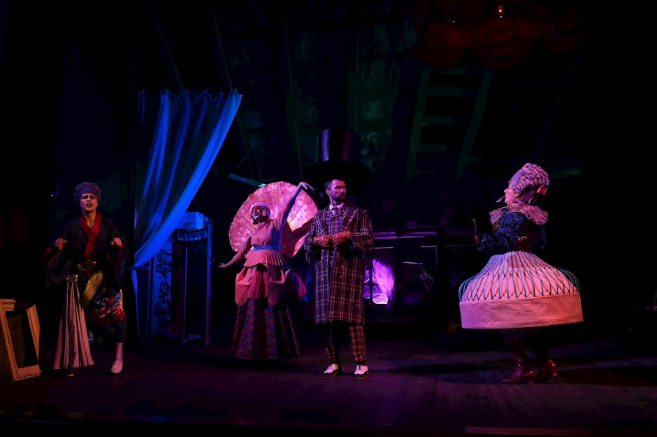 Theatrical stage performance with vibrant costumes and lighting