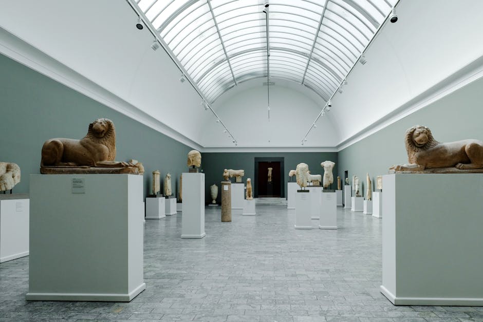 Sculpture gallery with lion sculptures on display