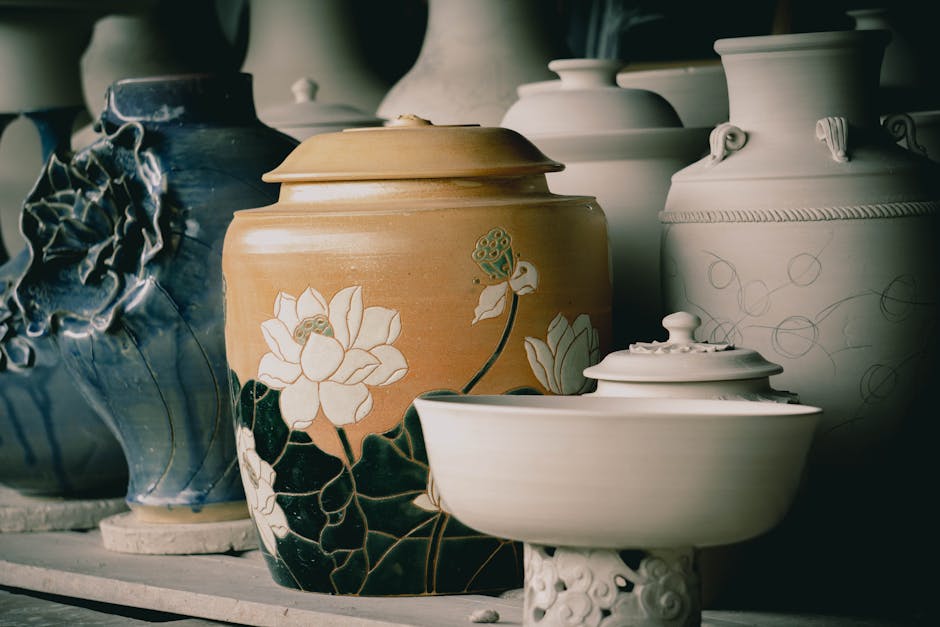 Handcrafted ceramic vases with detailed floral designs