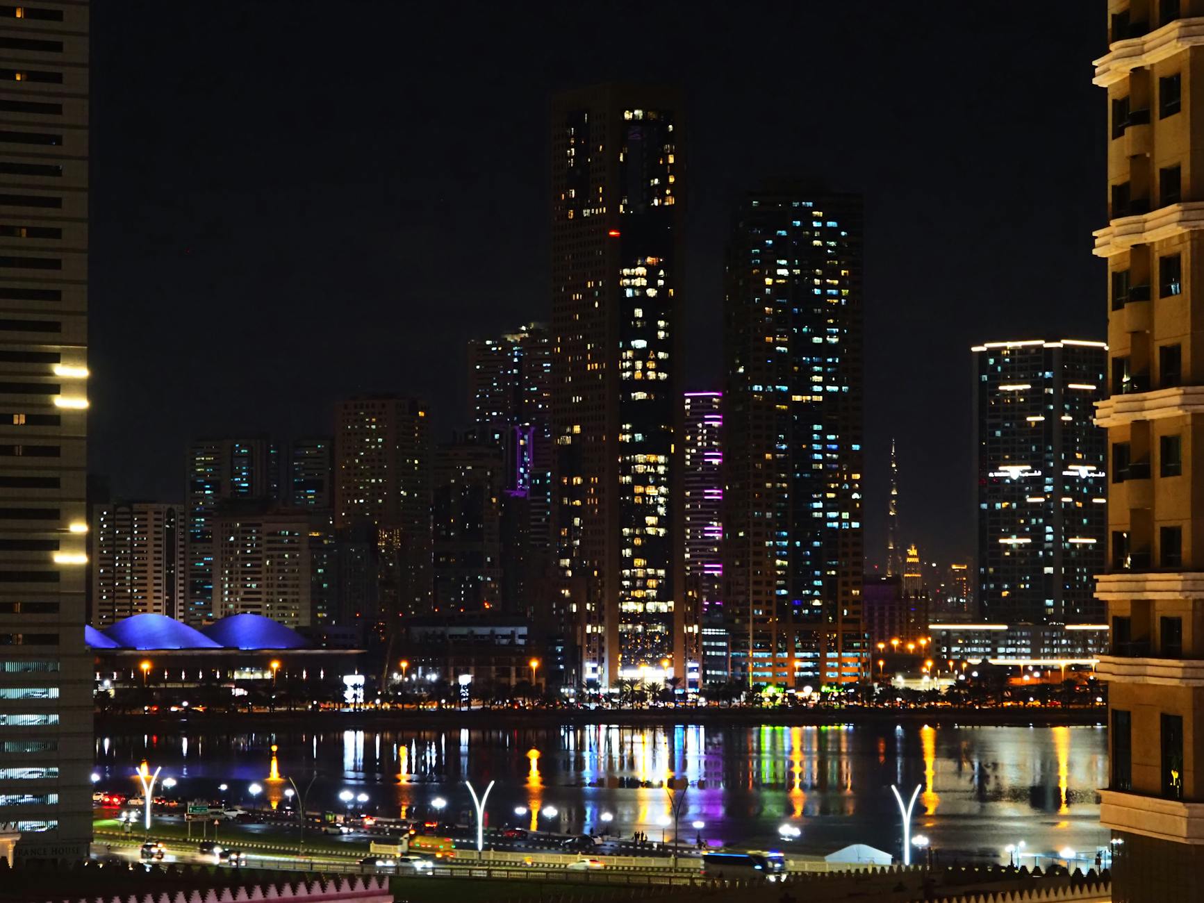 Neon lights glowing in a city nightscape