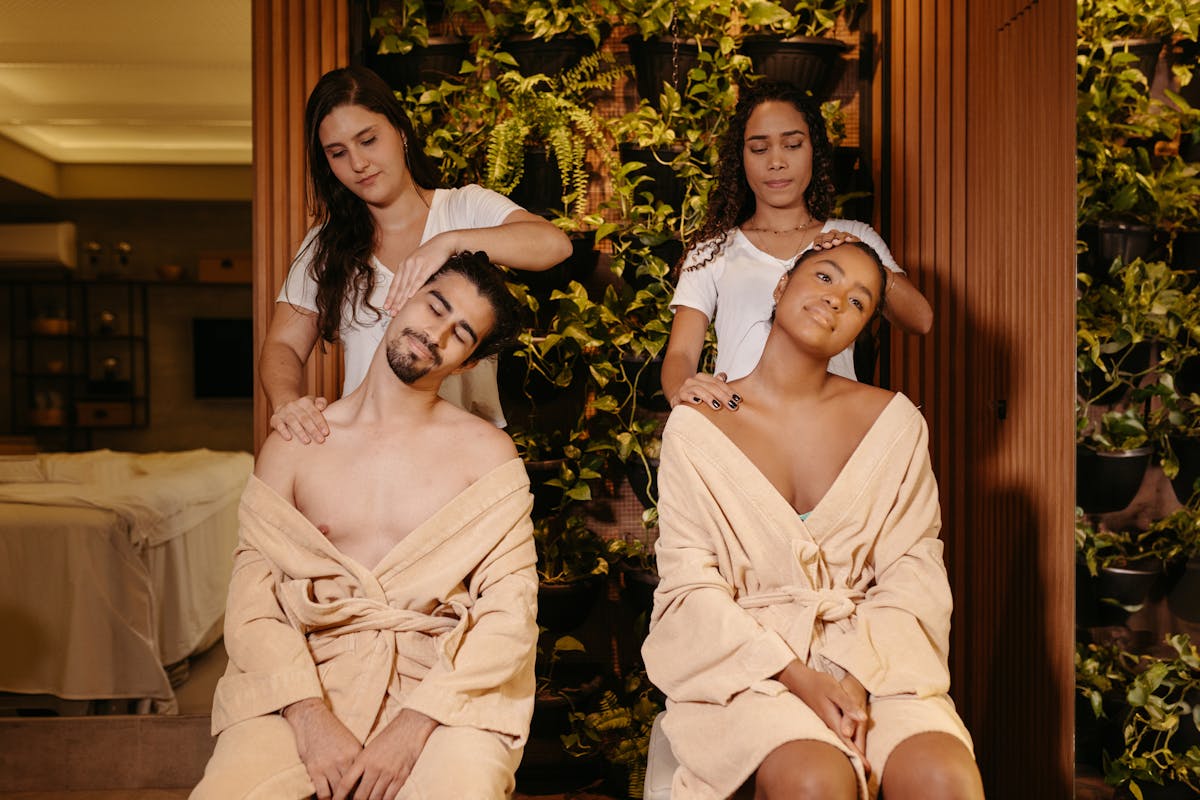 Couple enjoying a relaxing spa treatment