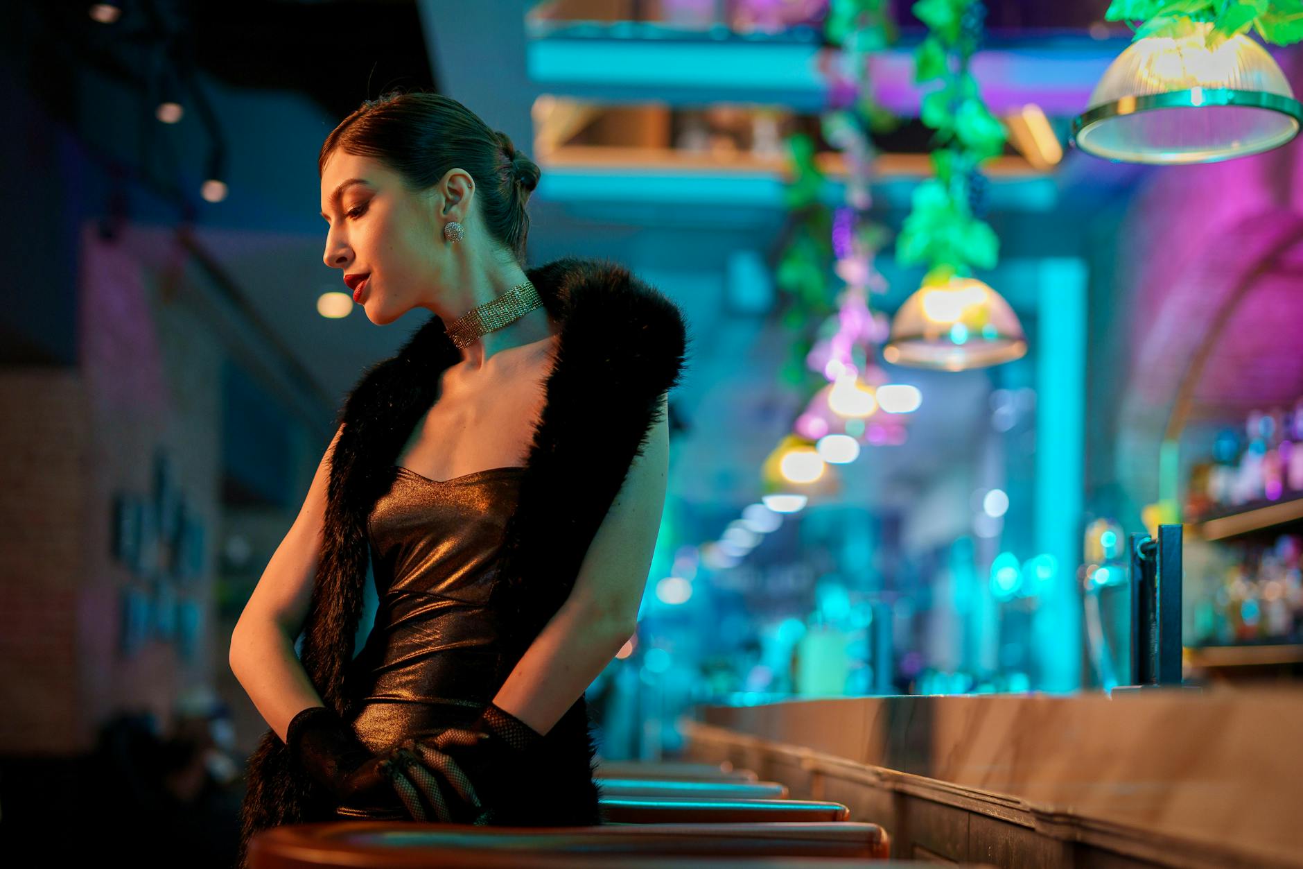 Lively bar atmosphere with warm lighting and drinks