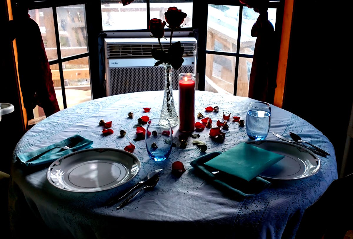 Romantic candlelit dinner at a fine dining restaurant