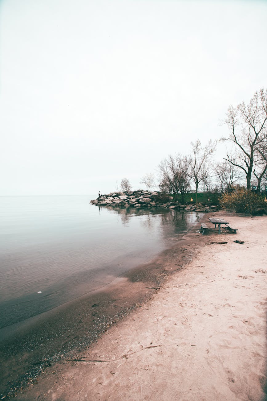Sandy beach with calm waters at Lake Ontario Toronto