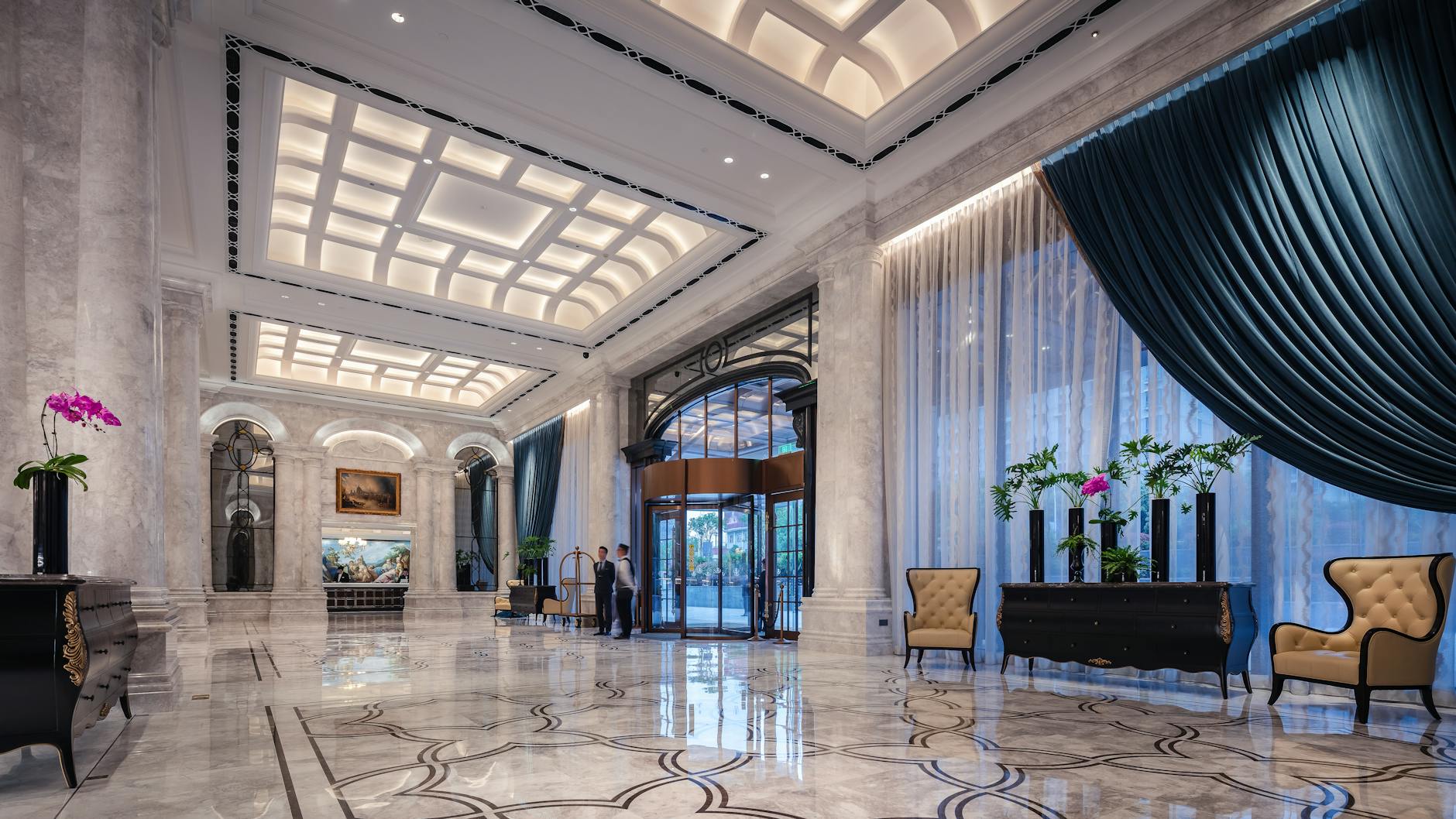 Luxury hotel lobby with chandelier and modern design Toronto