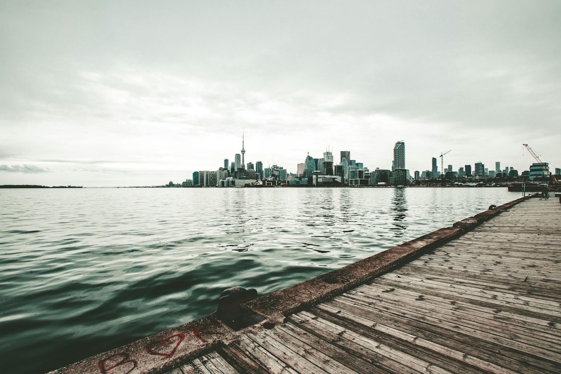 Toronto waterfront sunset view from a quiet park lookout