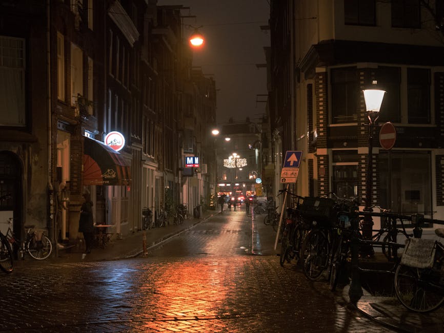 Atmospheric city street at night with warm lights evoking Toronto nightlife neighbourhood scenes