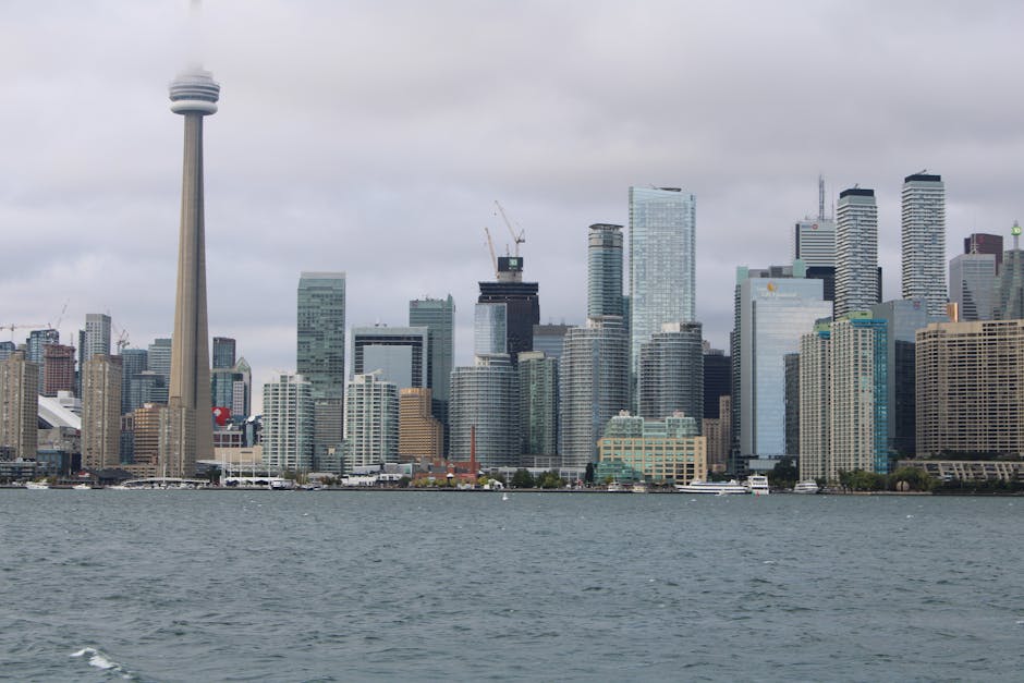 Toronto skyline from waterfront on a cloudy day