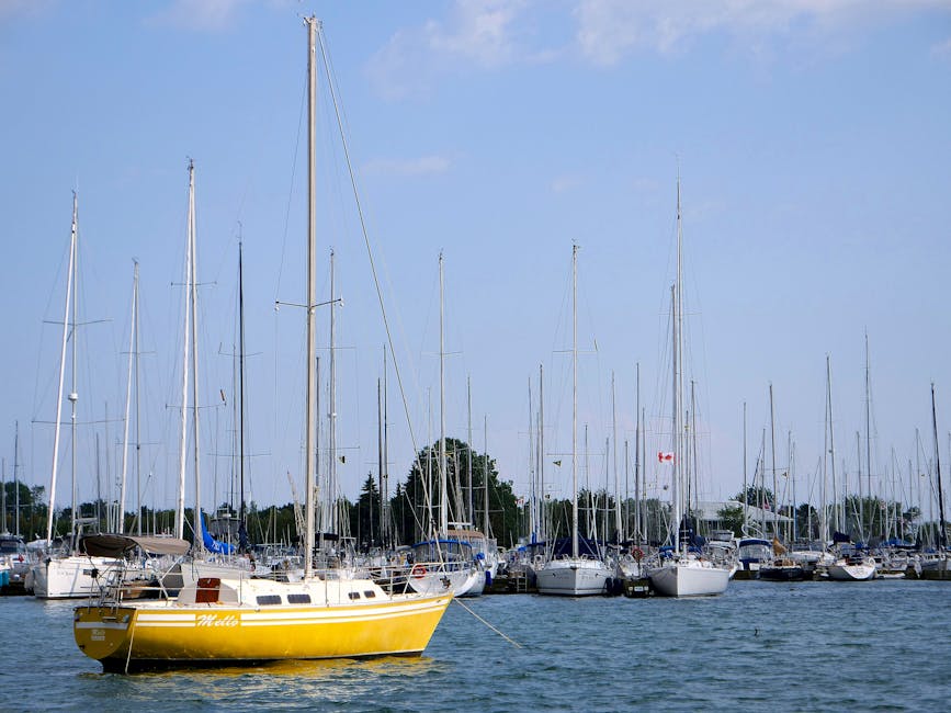 Toronto waterfront and harbor area with boats and the city skyline in the background