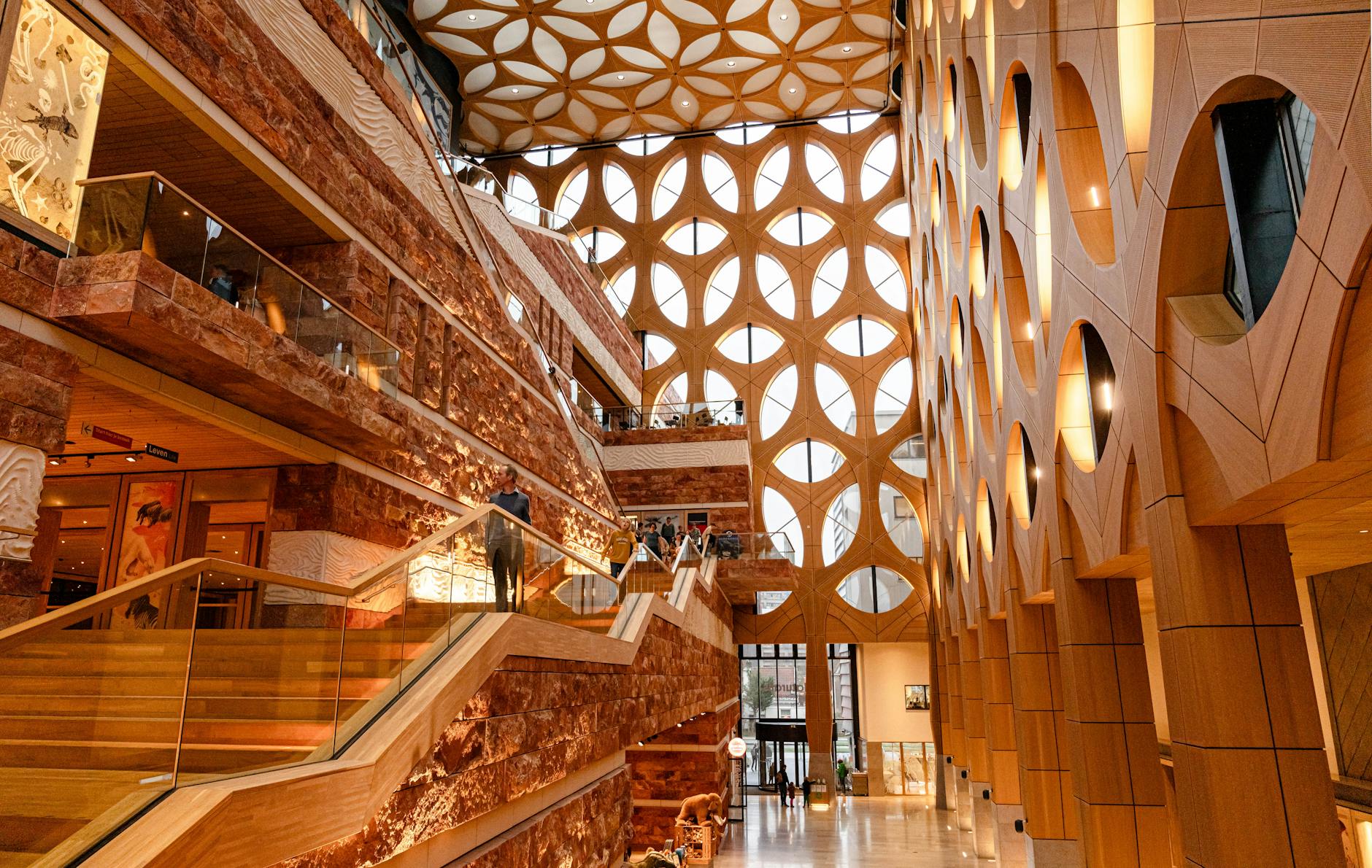 Striking geometric patterns inside a unique modern museum