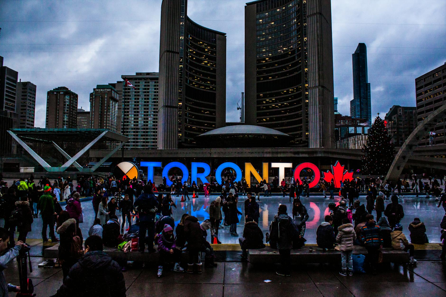 Toronto downtown night crowd Nuit Blanche festival
