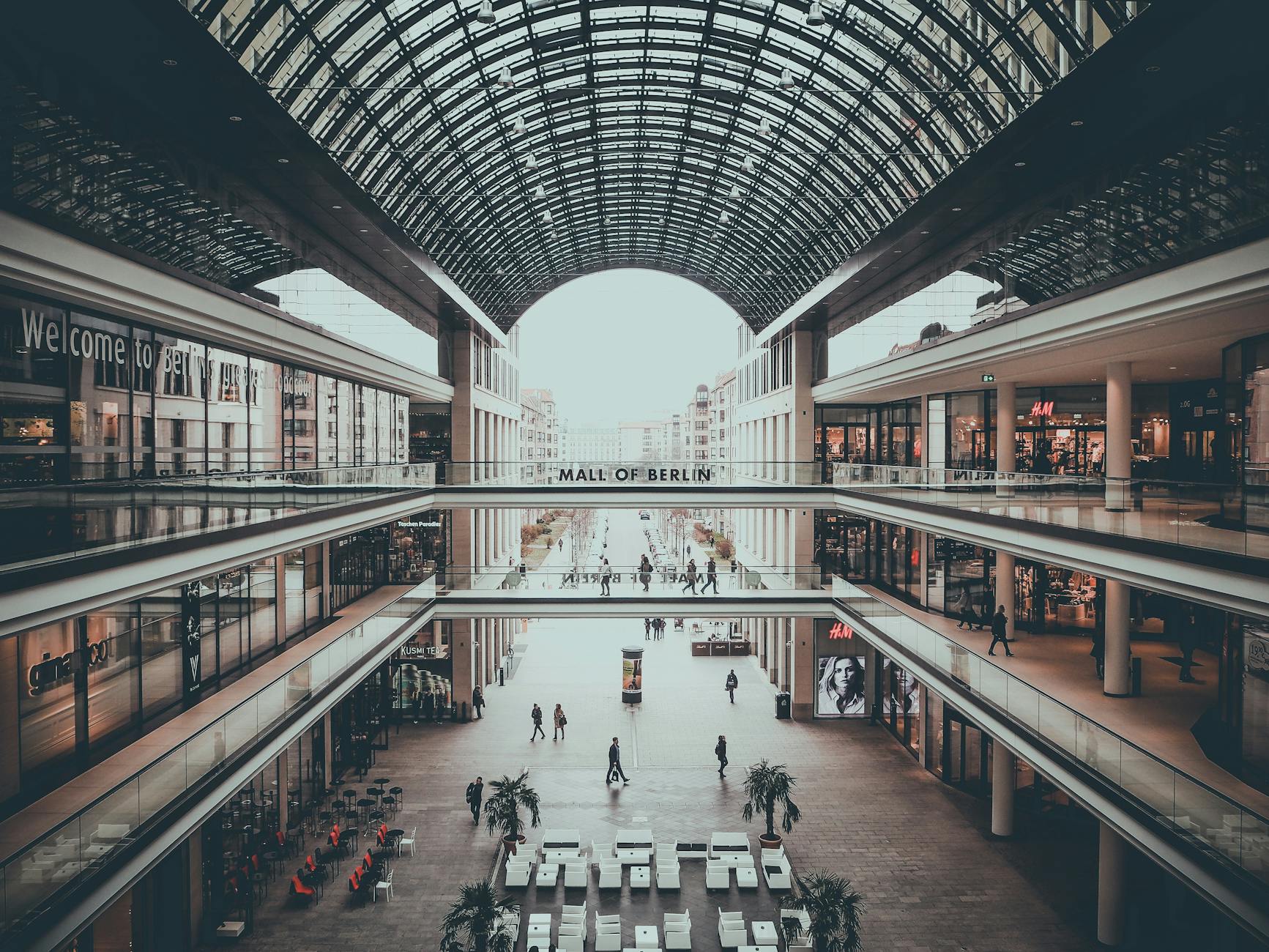 Toronto Eaton Centre interior galleria glass roof shoppers stores