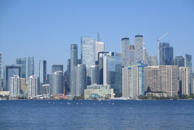 toronto skyline from harbour dusk