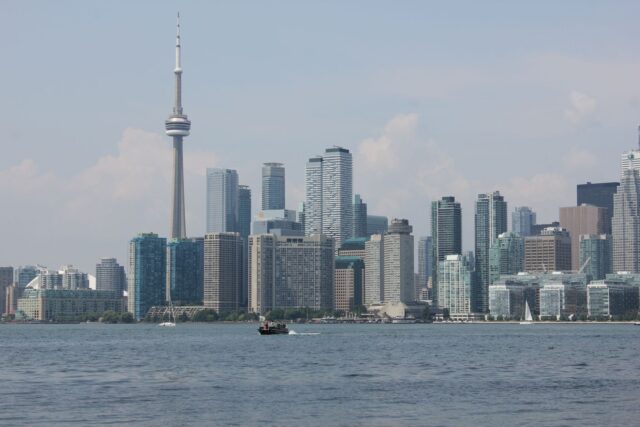 Toronto skyline CN Tower from water