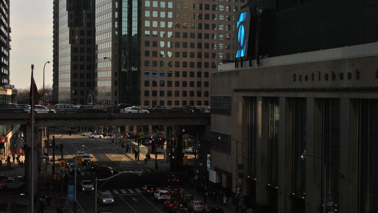 Scotiabank Arena Bay Street dusk